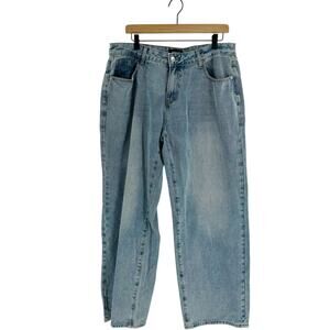 White Fox High Waisted Relaxed Fit Wide Leg Jeans Cotton Light Wash Denim Sz XL